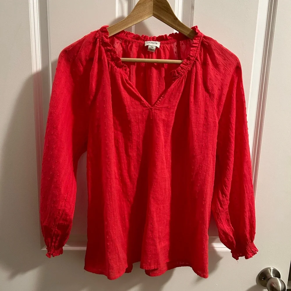 J. Crew Novelty Artist Top in Lightweight 100% Cotton, Geranium Red, Size XS